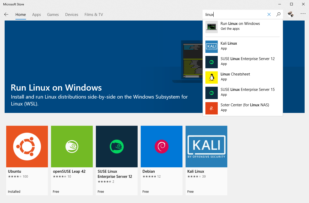 Windows store - Linux