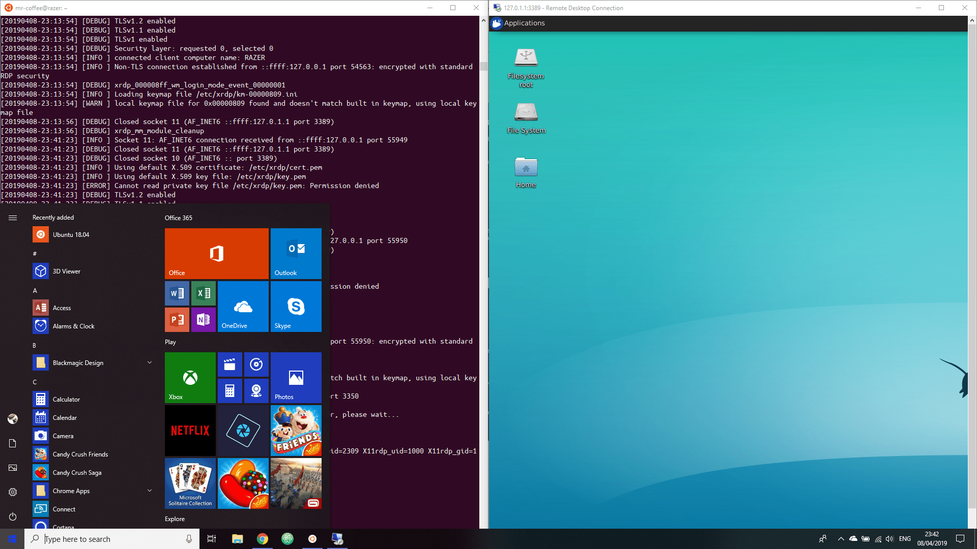 Remote desktop connection to Ubuntu